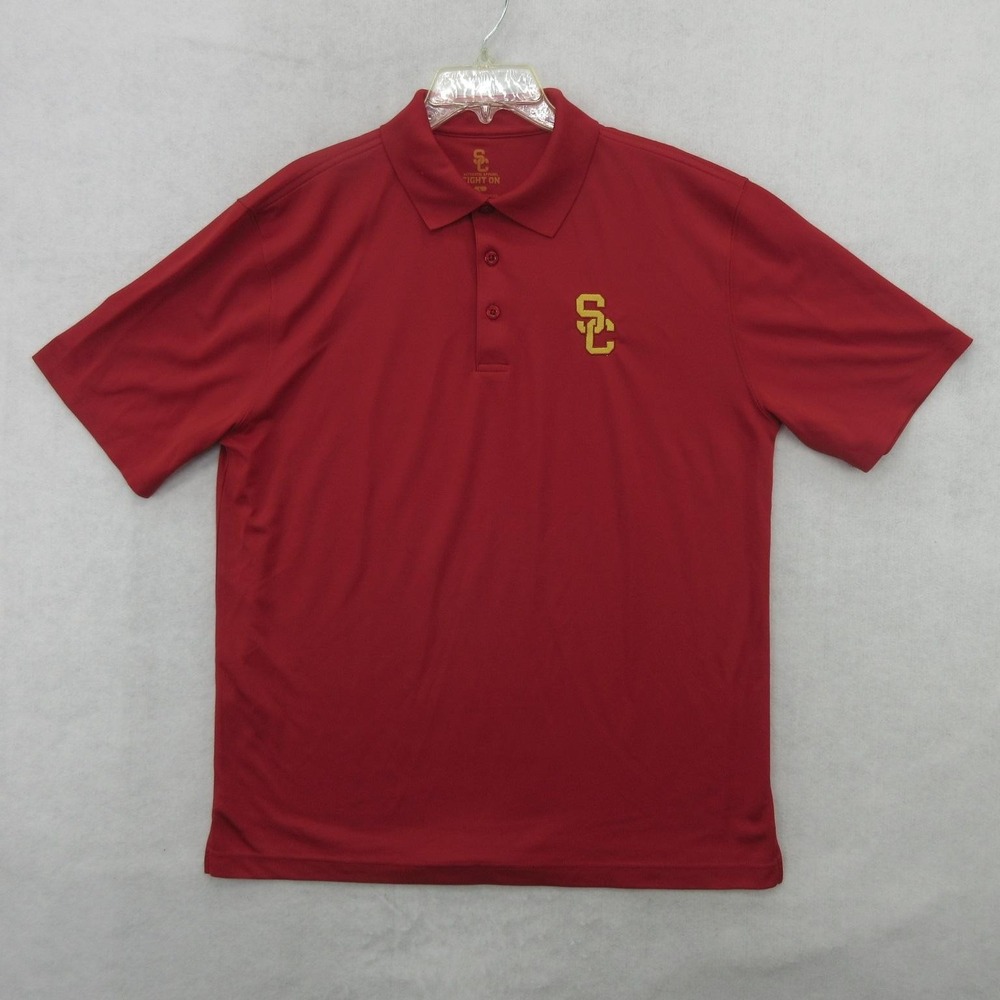 USC Trojans Polo Shirt Mens Large Red NCAA Football Authentic Apparel Team